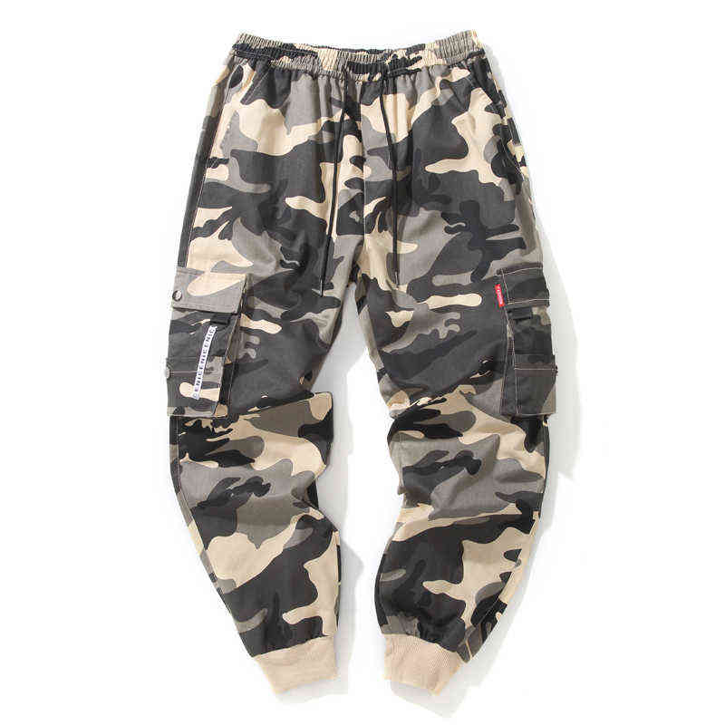 Hip Hop Cargo Pant Mens Fashion Joggers Casual Pants Streetwear Multi-Pocket Ribbons Military Pants Men Harem Pants Large Size 211112