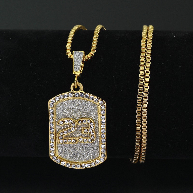Fashion Mens Hip Hop Necklace Jewelry Iced Out Dog Tag Pendant Necklaces Gold Box Chain