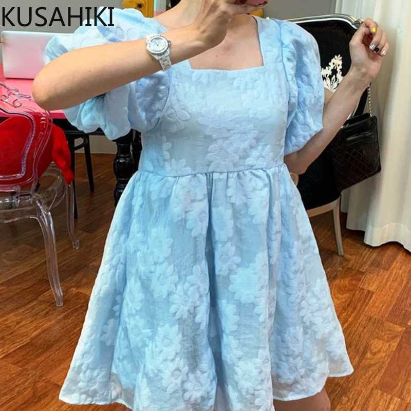 KUSAHIKI Korean Jacquard Women Dress Chic Lantern Sleeve Square Colalr Dresses Summer High Waist Vestido De Mujer 6J029 210602, Blue
KUSAHIKI Korean Jacquard Women Dress Chic Lantern Sleeve Square Colalr Dresses Summer High Waist Vestido De Mujer 6J029 210602, Blue