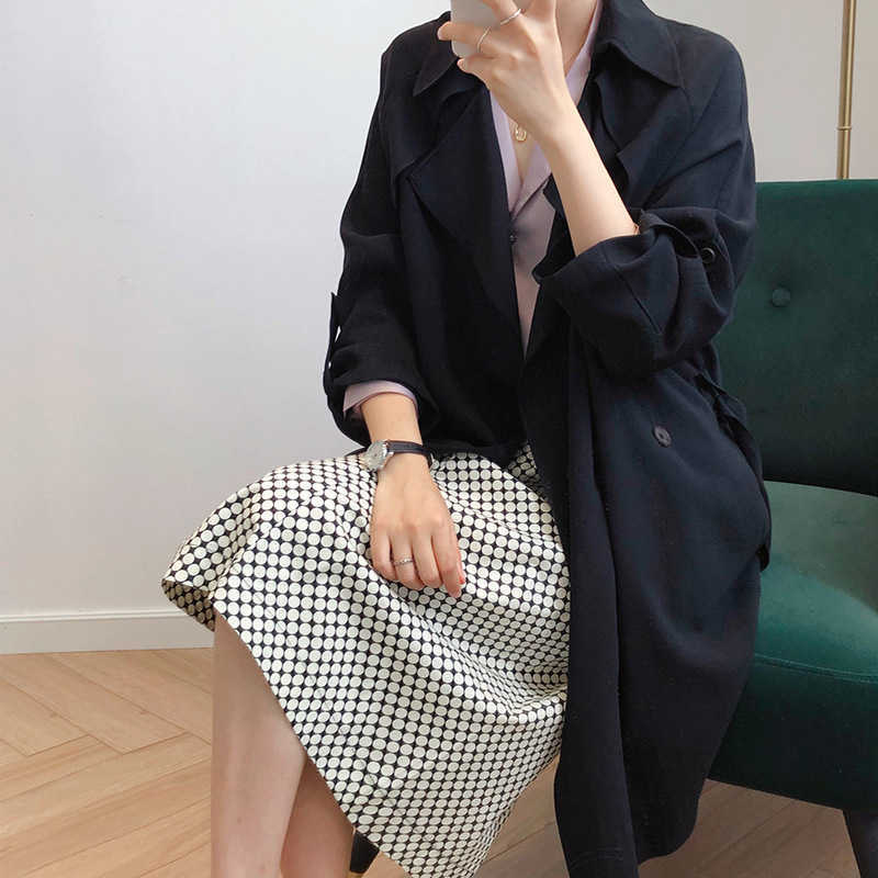 Spring Women's Trench Coat Casual Long Sleeve Sashes Vintage Slim Loose White Lady Elegant Woman Clothing Coats Outwear 210820