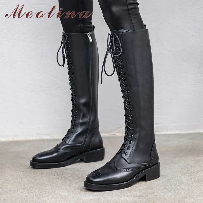 Meotina Autumn Knee High Boots Women Natural Genuine Leather Block Heel Long Boots Zip Round Toe Brogue Shoes Lady Winter 34-39 210608, Black synthetic lini
Meotina Autumn Knee High Boots Women Natural Genuine Leather Block Heel Long Boots Zip Round Toe Brogue Shoes Lady Winter 34-39 210608, Black synthetic lini
