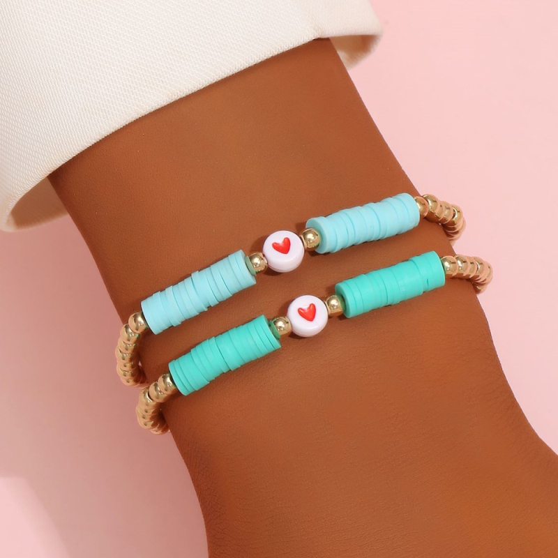 Summer Beach CCB Beads Polymer Clay Disc Strands Red Hearts Bracelet for Women Gift Wholesale