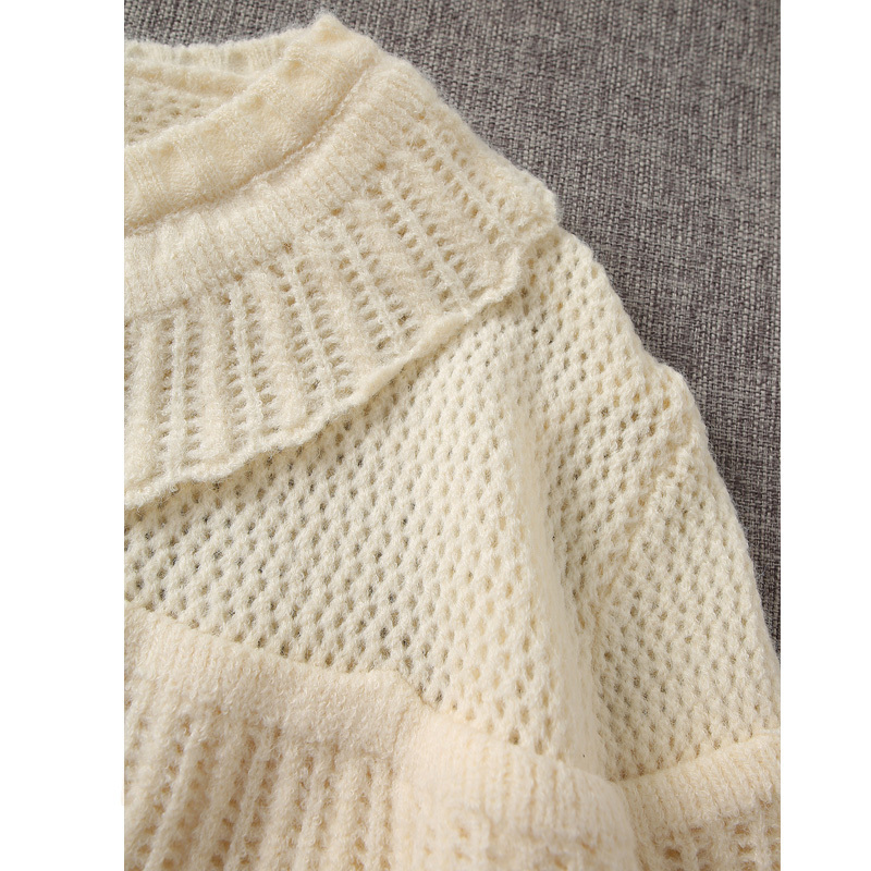 Hollow Knitted Cardigan Women Autumn Ruffle Harajuku Single-breasted Long-sleeved College Style Simple Chic Female Sweater 210507