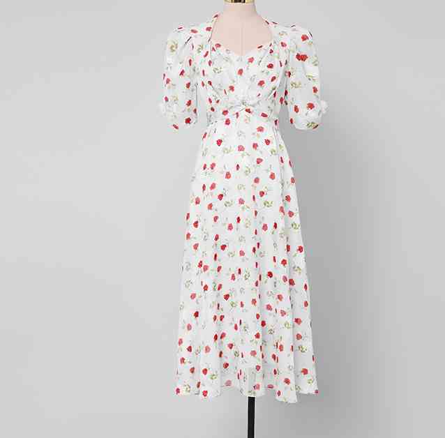 Summer Women Long Vintage Chiffon Floral Dress Runway Elegant Boho Retro Casual High Waist Slim Vacation Dresses Robe 210519