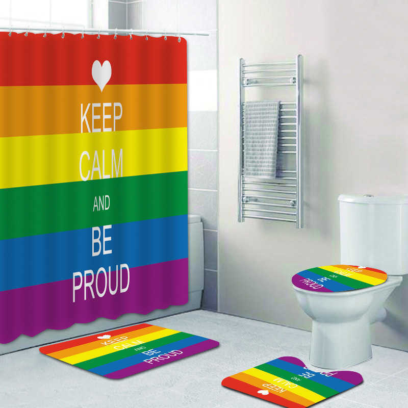 Rainbow Pride Gay Flag Shower Curtain Bath Mat Bathroom Set Toilet Carpet Floor Rug Lesbian Peace LGBT Home Decor 210915