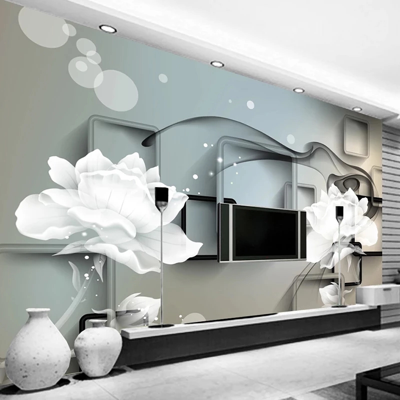 Custom Photo Wall Home Decor Modern 3D Flowers Square Grid Fresco Living Room Sofa TV Background Art Mural Waterproof