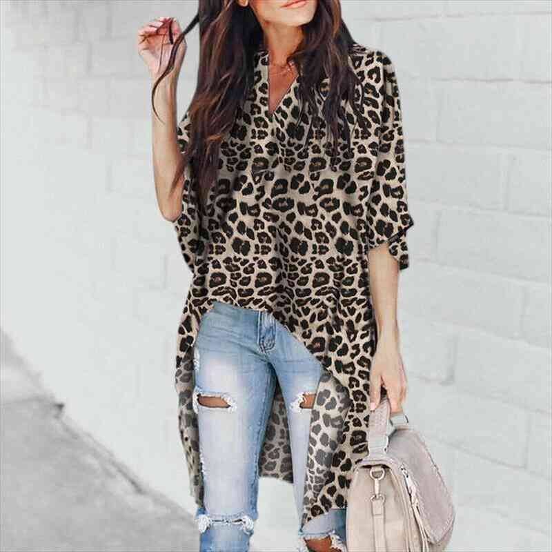 Fashion Women Loose Long Irregular Blouse Leopard Print Shirts Short Front Long Back Vogue Clothes V Neck Half Sleeve, White
Fashion Women Loose Long Irregular Blouse Leopard Print Shirts Short Front Long Back Vogue Clothes V Neck Half Sleeve, White