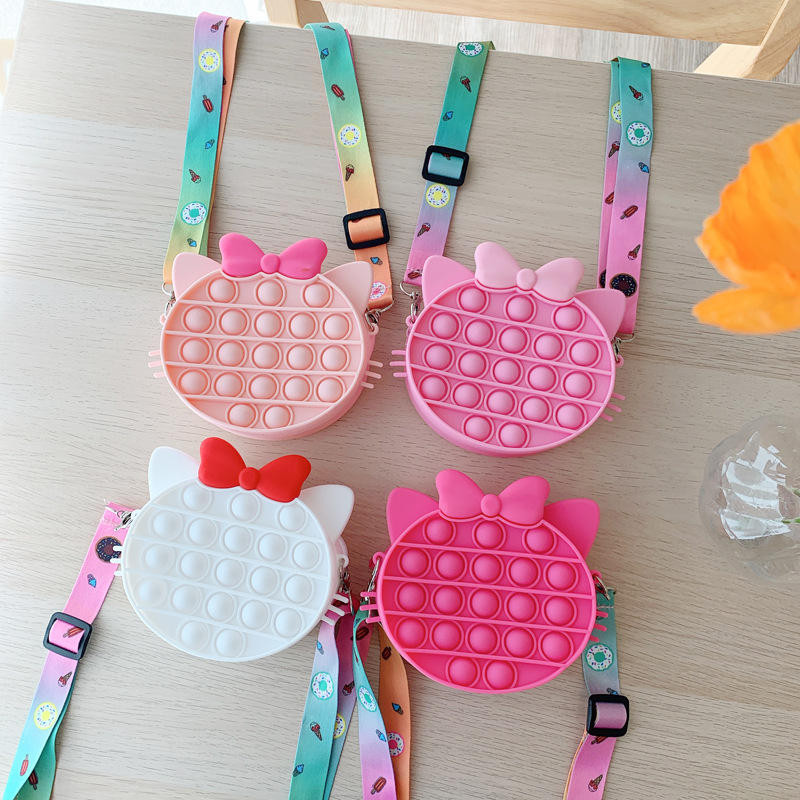 Cat Bag Pop It Fidget Stress Release Toy Simple Dimple Anti-Stress Coin Purse Push Bubble Squeeze Messenger Bag for Girls Gift
