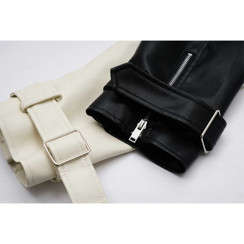 FTLZZ Spring Autumn Lapel Splicing Pu Leather Jacket Women Moto Frenulum Faux Soft Leather Coat Casual Loose Outwear With Belt 210908