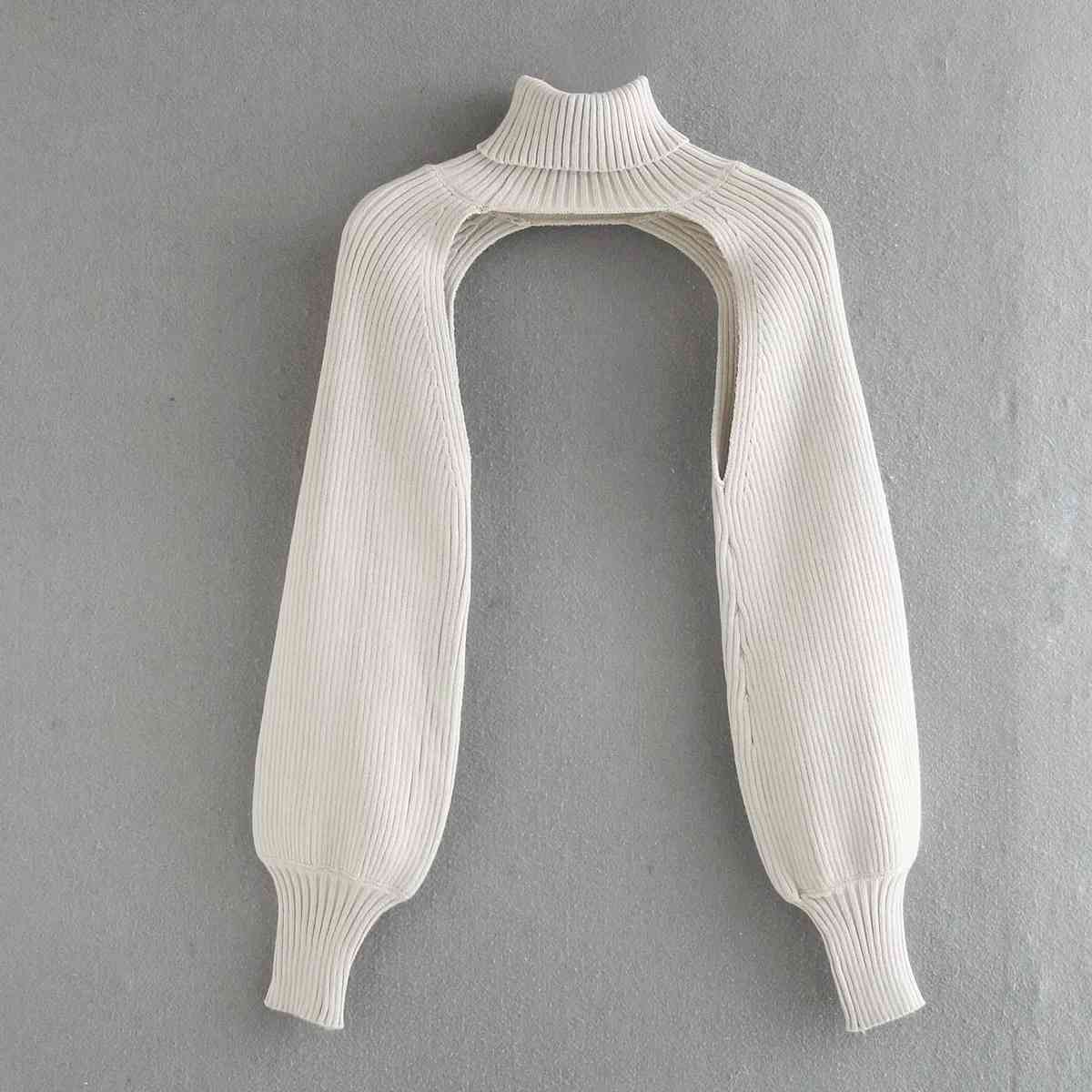 Women Sweater Lantern Sleeve Turtleneck Pullovers Irregular Sexy White Knitting Tops 210524