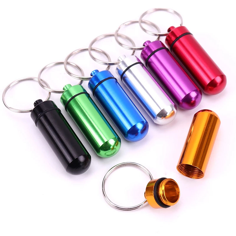 

Waterproof Keychain Aluminum Pill Box Case Bottle Cache Holder Container keyring Medicine package Health Care