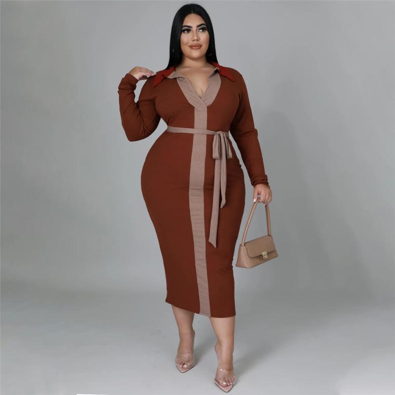 Plus Size Dresses Patchwork Fashion Midi Dress Turn Down Collar Long Sleeve Waistband Street Wear Elegant Sexy Women Wholesale, Black
Plus Size Dresses Patchwork Fashion Midi Dress Turn Down Collar Long Sleeve Waistband Street Wear Elegant Sexy Women Wholesale, Black