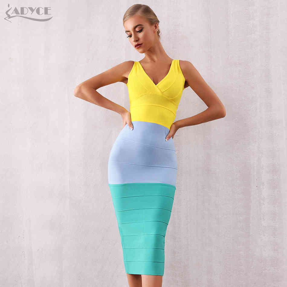Summer Women Bodycon Bandage Dress Sexy V Neck Sleeveless Tank Club Celebrity Evening Party Vestidos 210423