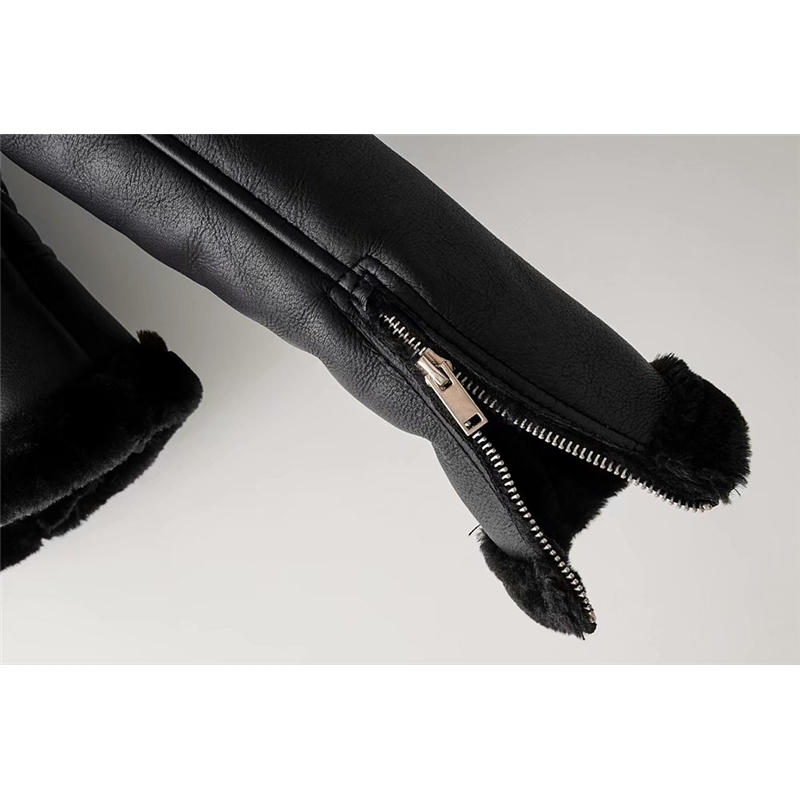 fashion women faux lamb wool fur leather jacket winter lady black thick jackets female zipper suits chic girls outerwear 210527