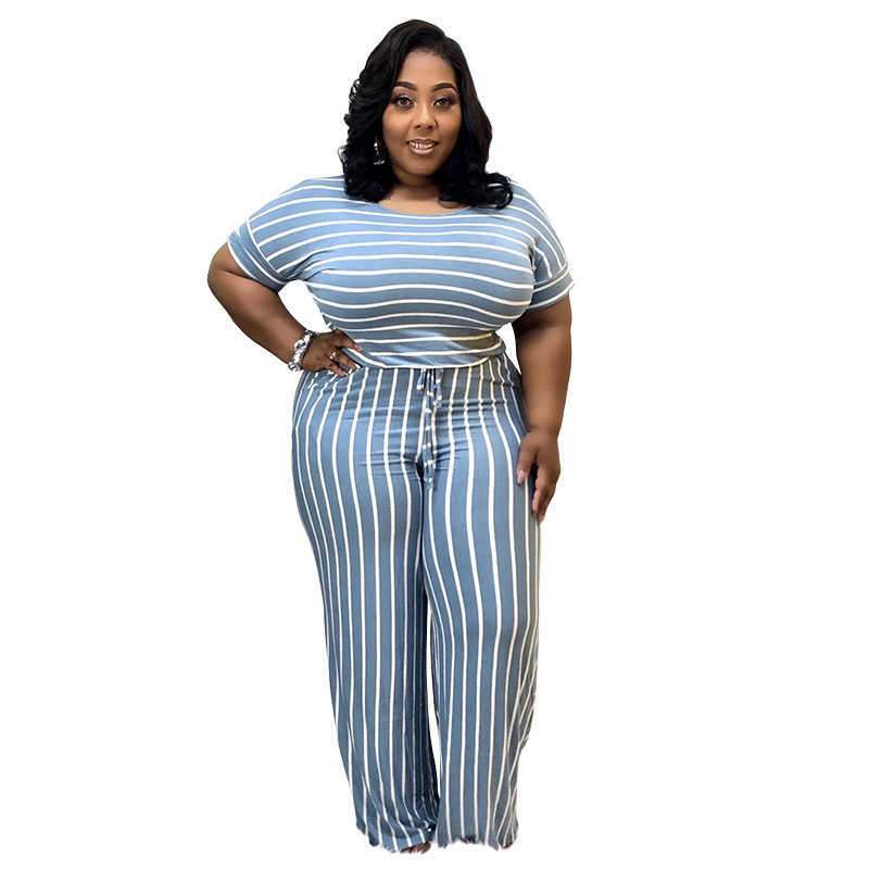 Designer Ladies fashion spring and summer plus size ladies stripes striped printed knitted stretch women's Jumpsuit