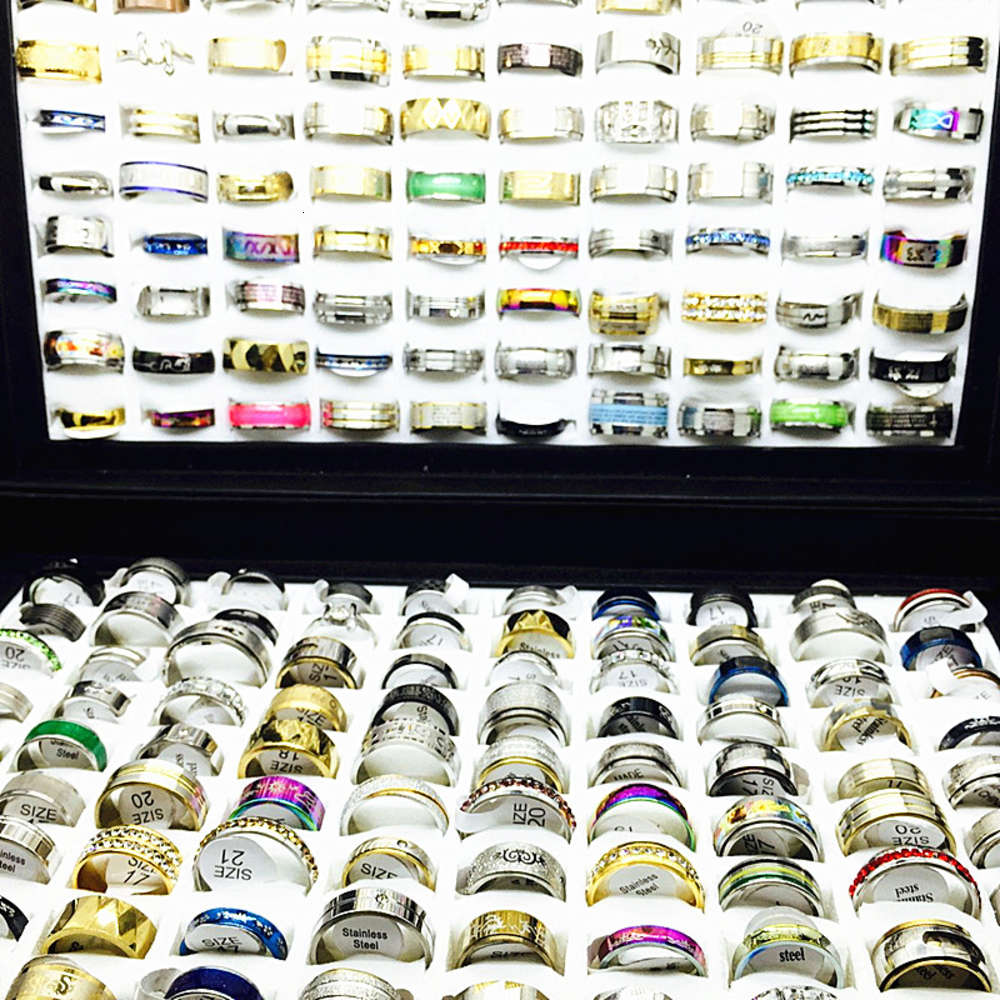 100pcs Whole Lots Bulk Women Rings Set Stainless Steel Gold Silver Couple Black Ring Men Jewelry Gift Wedding Band Party Drop