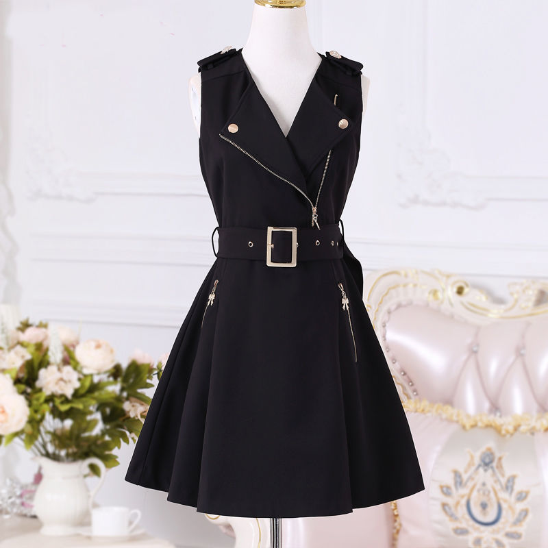 Women Dress Spring And Autumn New Black Zipper Slim British Temperament Lady Student Clothing 201025