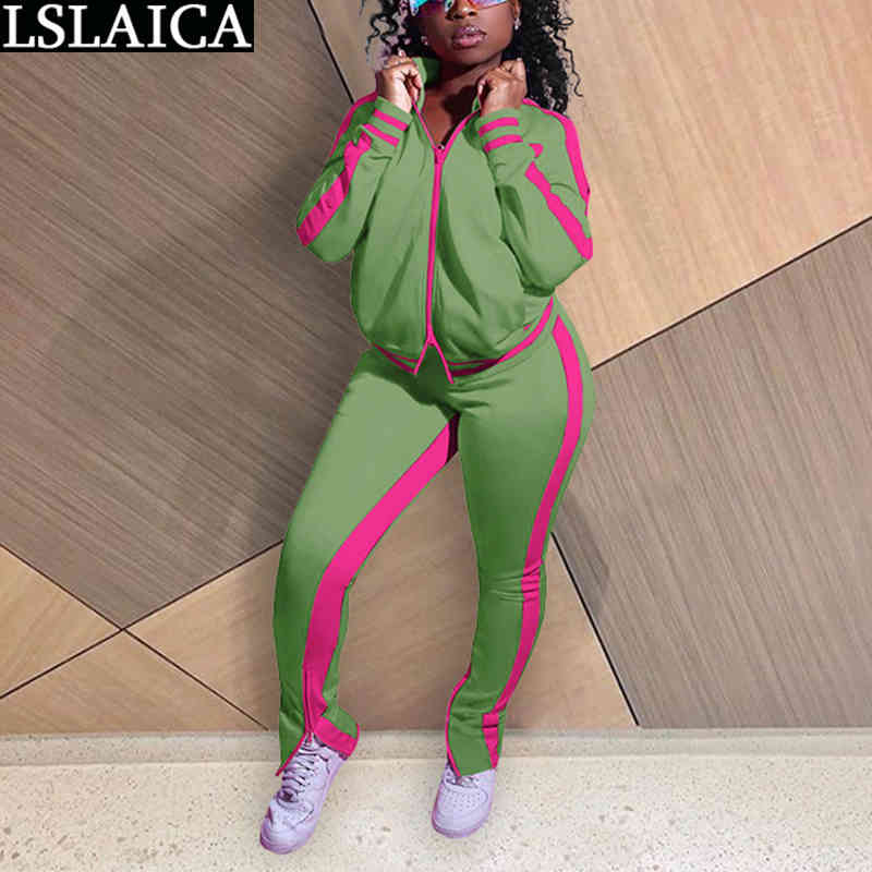 Sport Set Women Zipper Pocket Fashion 2 Piece Outfits for Pants and Top Casual Long Sleeve Hollow Out 2 210515