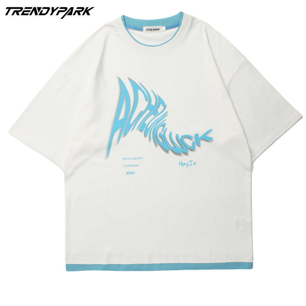 Men's T-shirt Twisted Letters Printed Summer Short Sleeve Tee Oversized Cotton Casual Harajuku Streetwear Top Tshirts Clothing 210601