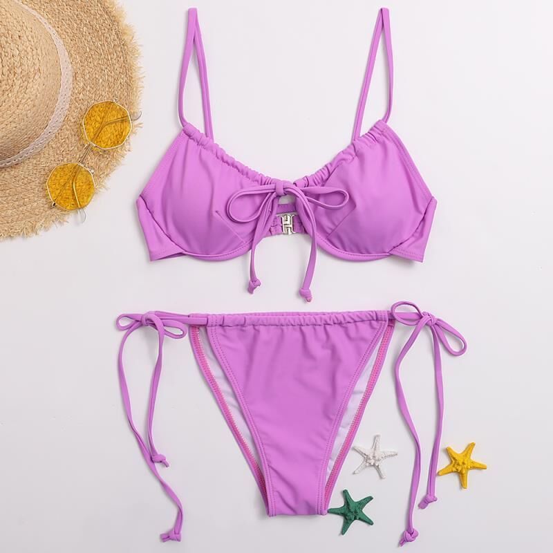 Sexy Women Push Up Bikini Set Purple Swimwear Swimsuit Girl High Cut Bathing Suit Summer Biquini Beach Wear Bikinis Black 210520