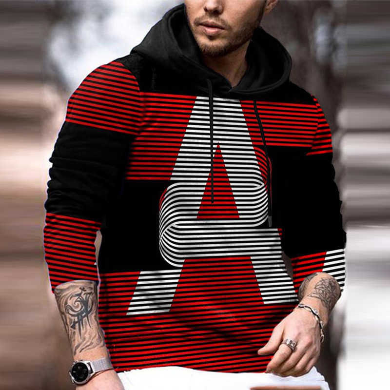 Autumn Casual Loose Hoodies Sweatshirt For Men Fashion Pattern Print Hooded Tops Retro Male Long Sleeve Pullover Streetwear 210927