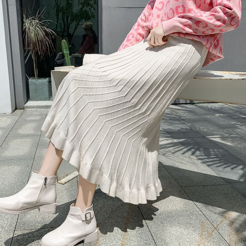 Nomikuma Women Autumn Winter Knitted Skirts Korean Ruffle High Waist Women Sweater Skirt Causal Elegant Bottoms Faldas 6D089 210427