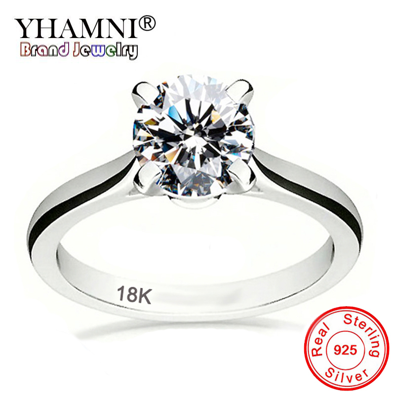 YANHUI With Certificate Luxury Solitaire 2.0ct Zirconia Diamond Wedding Rings Women Pure 18K White Gold Silver 925 Ring ZR128