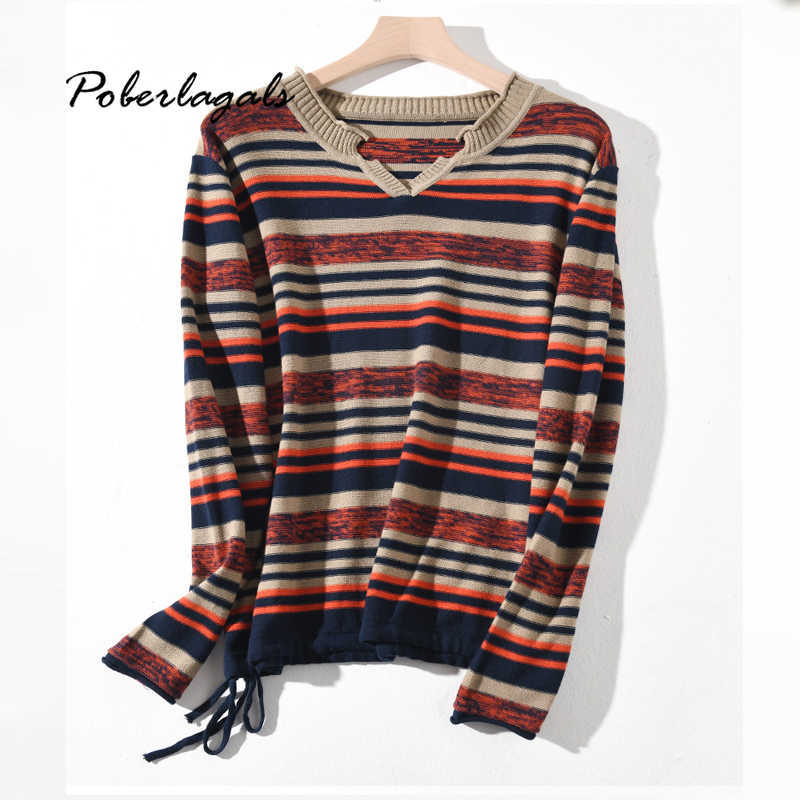 Pull femme Loose stripe Sweaters Women pullovers Autumn Winter Korean Pullover casual knitted ladies sweater womens jumper 210918