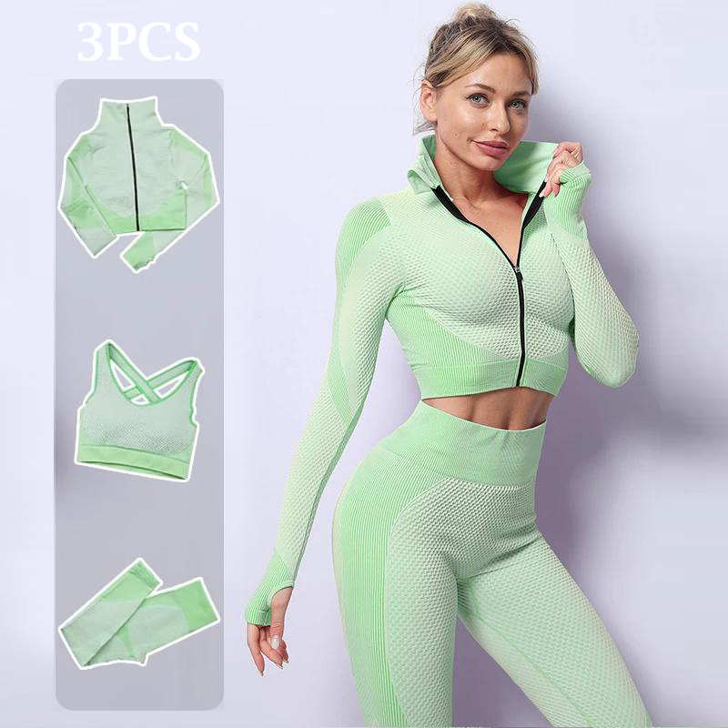 3PCS Womens Yoga Set Exquisiteness Workout Sportswear Gym Clothing Fitness Long Sleeve Crop Top High Waist Leggings Sports Suits, Black
3PCS Womens Yoga Set Exquisiteness Workout Sportswear Gym Clothing Fitness Long Sleeve Crop Top High Waist Leggings Sports Suits, Black