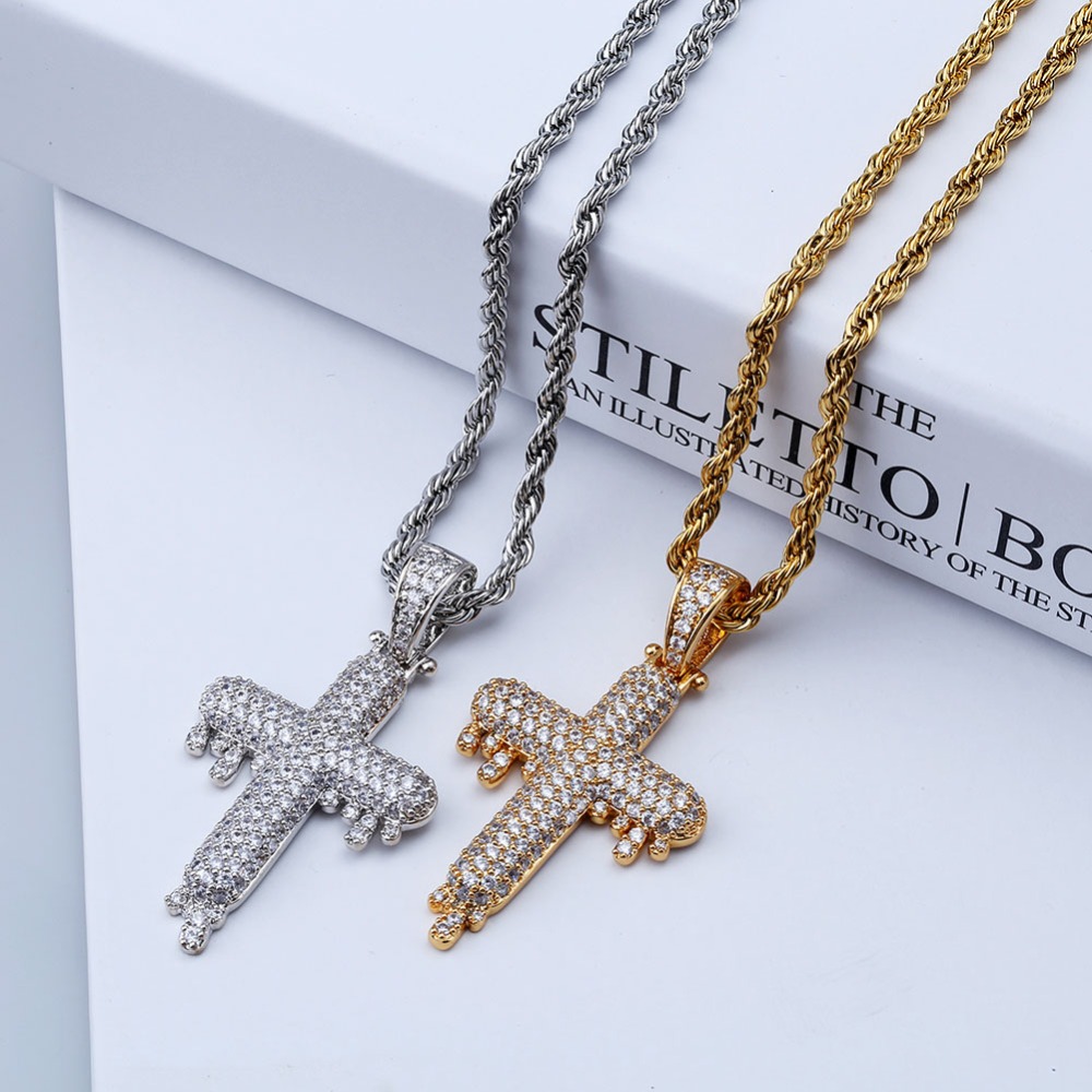 Men's Hip Hop Religious Drop Cross Pendant Necklace Gold Sier Color Cubic Zircon Jewelry Necklaces Rope Chain gifts for women Collar Bijoux