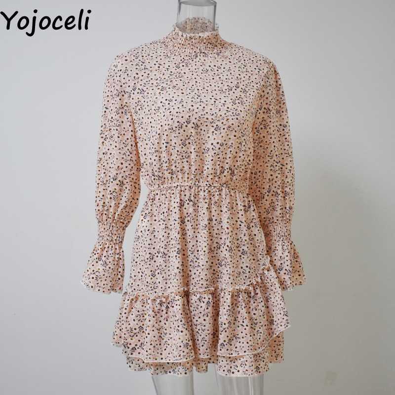 Yojoceli Sexy print ruffle chiffon dres Autumn elegant casual cool short female vestidos Party beach cute es 210609