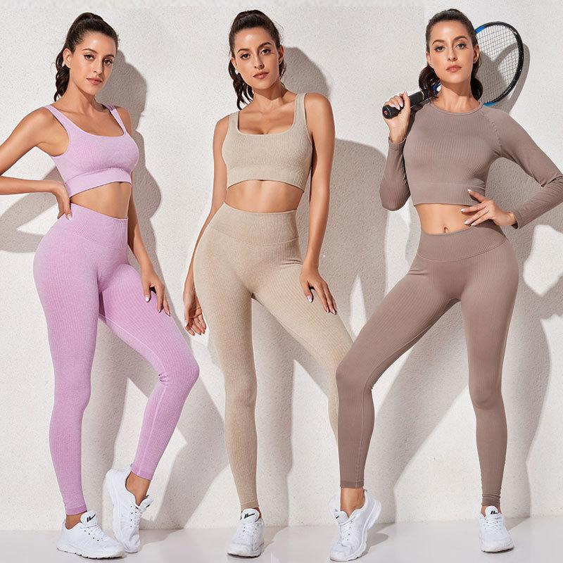 Yoga Outfit JULY'S SONG 2 Pcs Seamless Set Sport Outfits Women Crop Top High Waist Leggings Workout Gym Suit Fitness Bra Sportwear