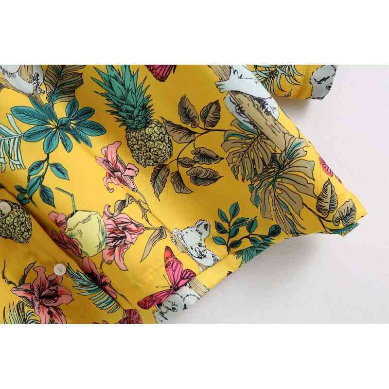 vintage boho female short shirts summer yellow floral women blouses twill pattern ladies fashion girls 210430