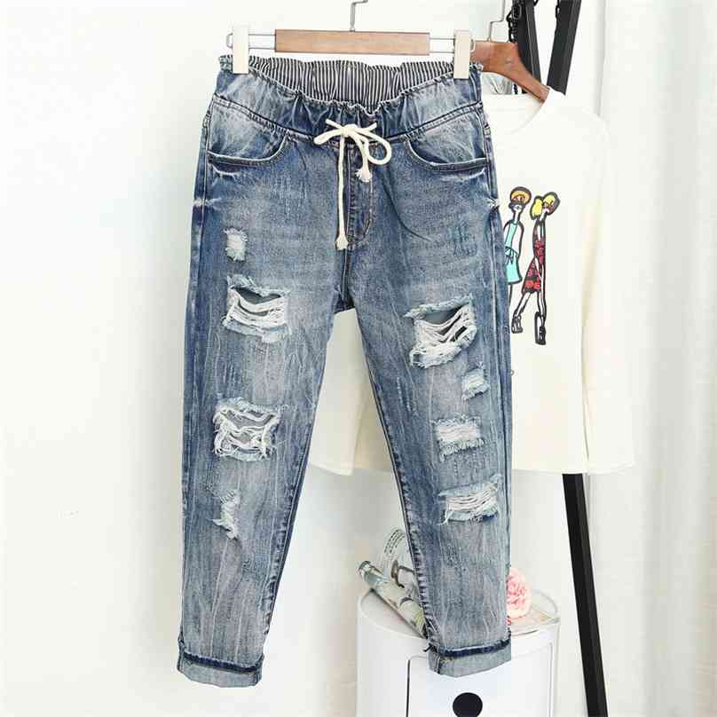 Summer Ripped Boyfriend Jeans For Women Fashion Loose Vintage High Waist Plus Size 5XL Pantalones Mujer Vaqueros Q58 210922