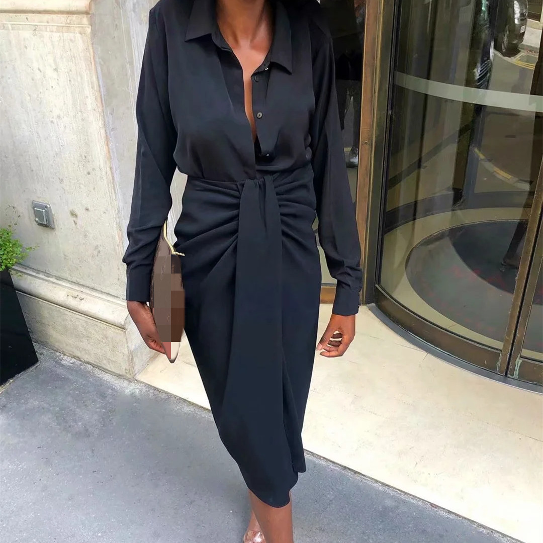 Elegant Women Solid Split Summer Midi Skirt Vintage Chic With Knot Wrap High Waist Front Slit Female Streetwear 210521