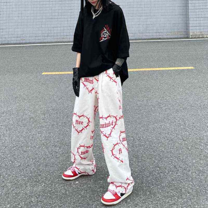 MINGLIUSILI Y2k Pants Women Fashion Autumn Gothic Wide Leg Pant Punk Streetwear Loose Casual Vintage Trousers 211115