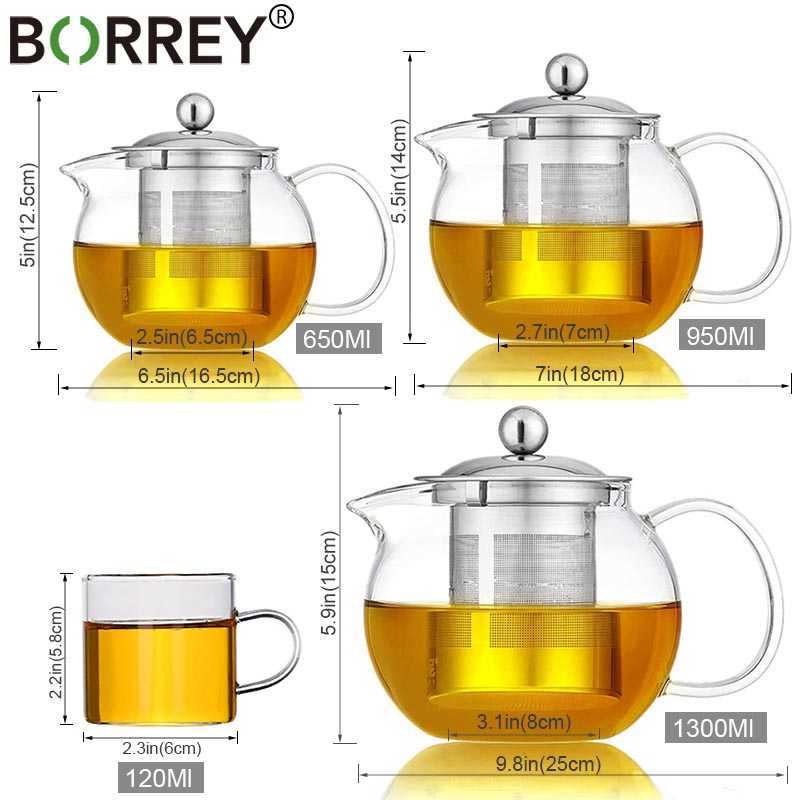 BORREY Borosilicate Glass Teapot With Removable Infuser Filter Heat Resistant Cup Set Flower Puer Oolong Tea Kettle 210621