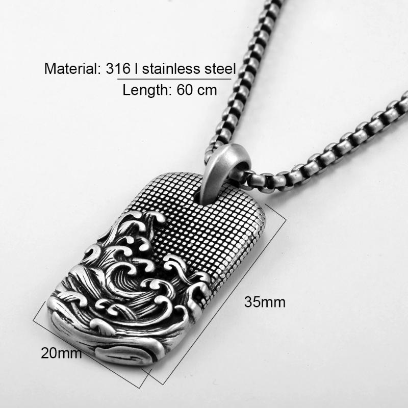 Men Necklace Stainless Steel Vintage Man Ancient Sea Waves Pendants Jewelry 2021 Wholesale Pendant Necklaces