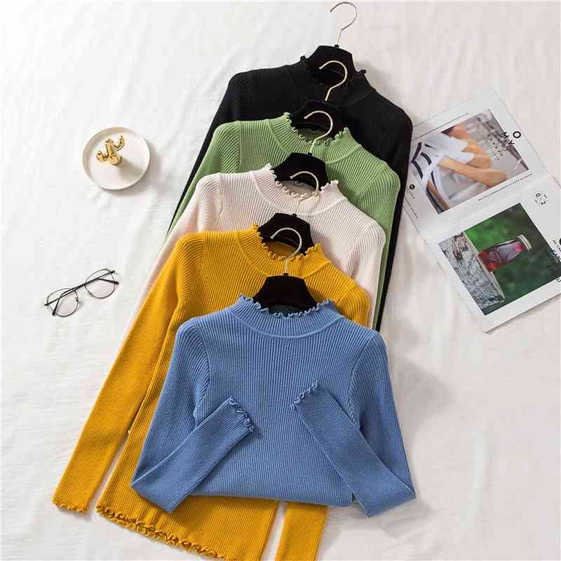 Ruched Knitted Sweater Women Half Turtleneck Autumn Winter Elasticity Long Sleeve Pullovers Sueter Mujer Pull Femme 210615, Apricot
Ruched Knitted Sweater Women Half Turtleneck Autumn Winter Elasticity Long Sleeve Pullovers Sueter Mujer Pull Femme 210615, Apricot