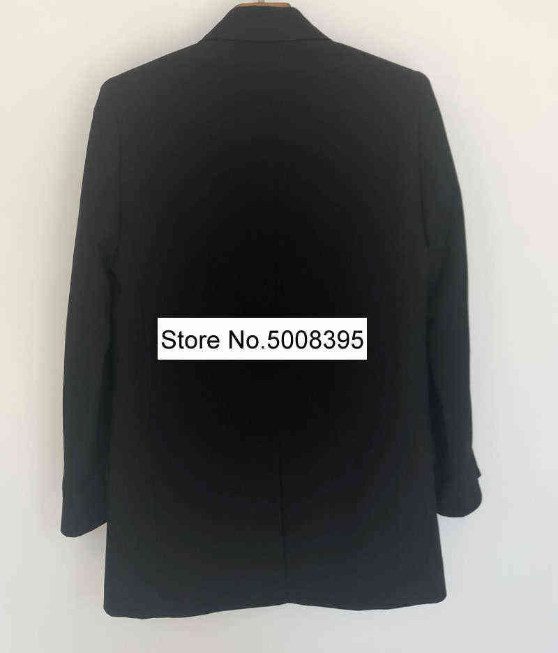 Woman Black Flowers Star Strass Decoration Blazer Single Button Long Sleeves Fashion Suit Coat SS 211122