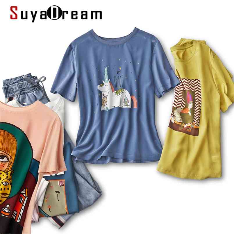 SuyaDream Women Print T Shirt 100% Real Silk and Cotton O Neck Short Sleeves Color Spring Summer Tee Ginger Green 210708
SuyaDream Women Print T Shirt 100% Real Silk and Cotton O Neck Short Sleeves Color Spring Summer Tee Ginger Green 210708