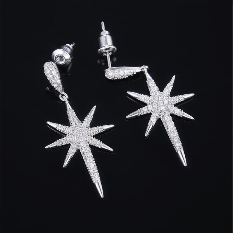 Ins Top Sell Dangle Earrings Internet celebrity Simple Fashion Jewelry 925 Sterling Silver Pave White Sapphire CZ Diamond Promise Meter shape Women Dr