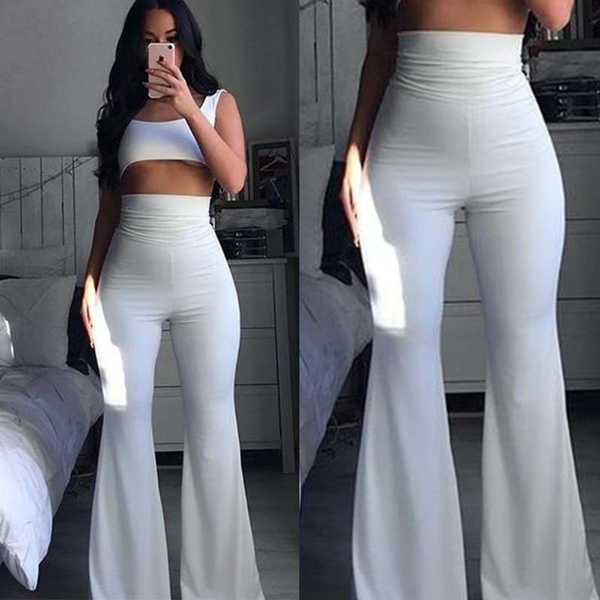 Spring Summer Women Fashion Woman Pants Hippie High Waist Bell Bottoms Ladies Stretch Flare Trousers Solid Pink 211115