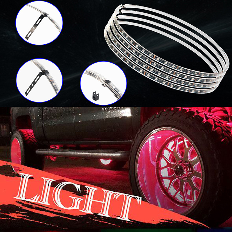 4Pcs RGB Car Hub Lamp Wheel LED Strip With App Control Multicolor Neon Lighting For BMW Universal Decorative Ambient Light Kit