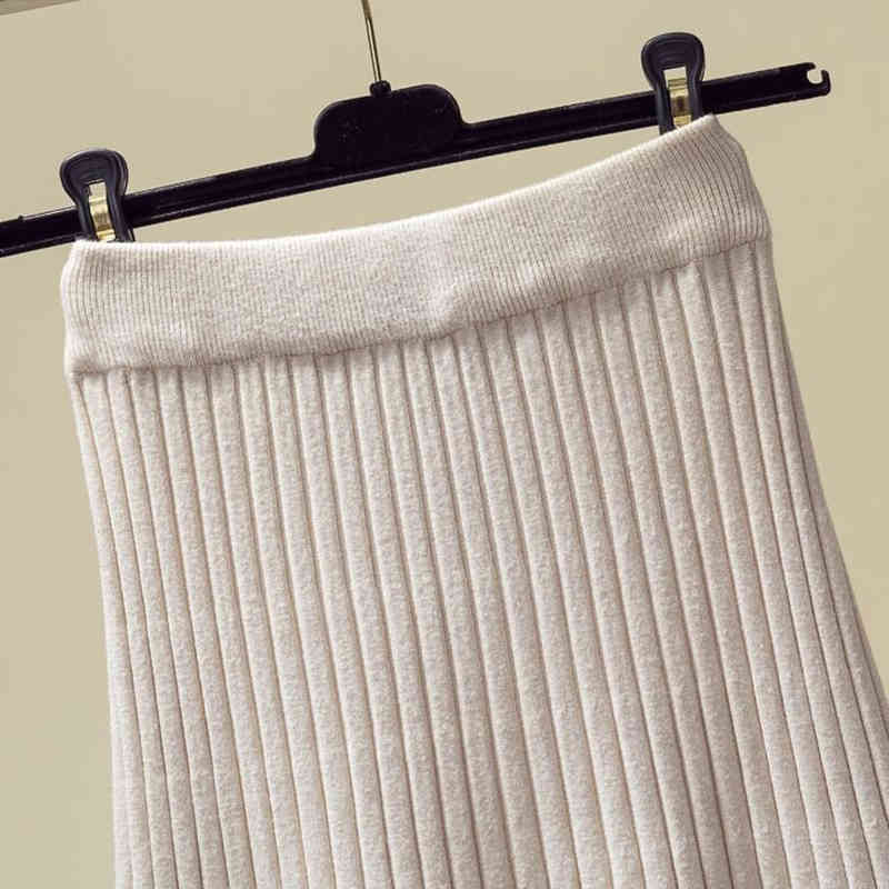 Autumn Winter Fashion Women High Waist Slim Knitted A-line Long Skirt All-matched Casual Tassel s Female Beige S232 210512