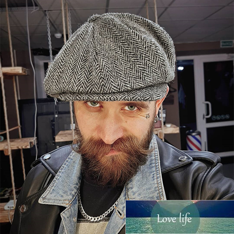 Men Tweed Newsboy Hat Beret Herringbone Gatsby Hats Street Caps Peaked Octagonal Brim Caps Winter Spring Vintage British Berets Factory price expert d