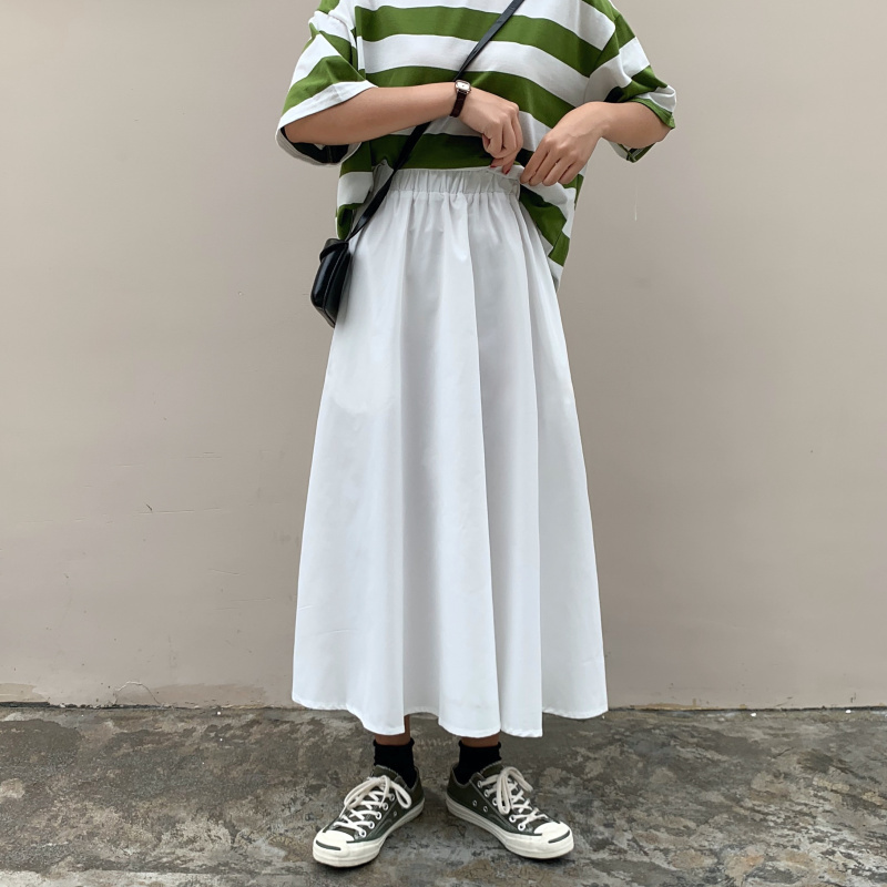 Spring Office Lady Solid Maxi Skirt Women Plus Size Loose Long s For A-line High Waist White Female Falda 13228 210512