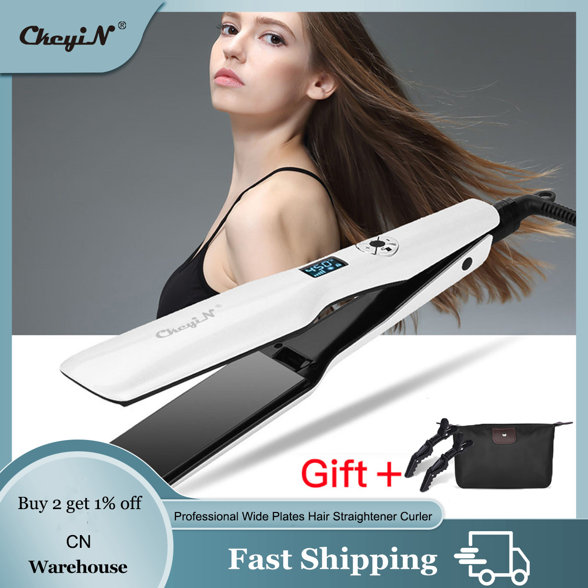Ckeyin Professional Wide Plates Hair Straightener Curler Ceramic Flat Iron Keratin Straightening Curling Irons Styling Machine
Ckeyin Professional Wide Plates Hair Straightener Curler Ceramic Flat Iron Keratin Straightening Curling Irons Styling Machine