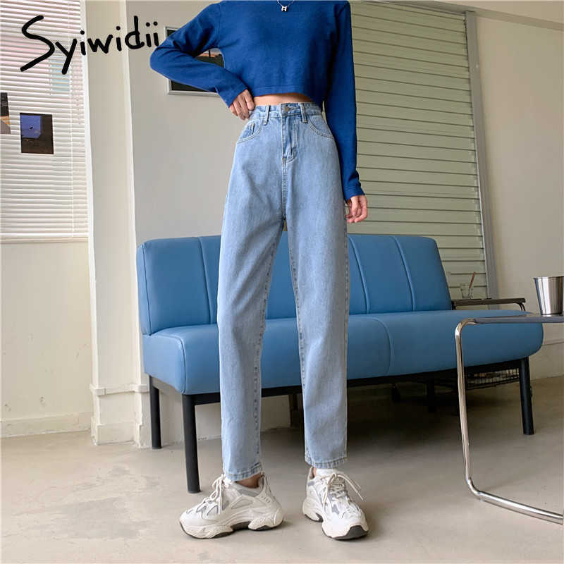 Syiwidii High Waisted Jeans for Women Straight Leg Denim Pants Bottom Vintage Streetwear Fashion Clothes Blue Black Spring 210922