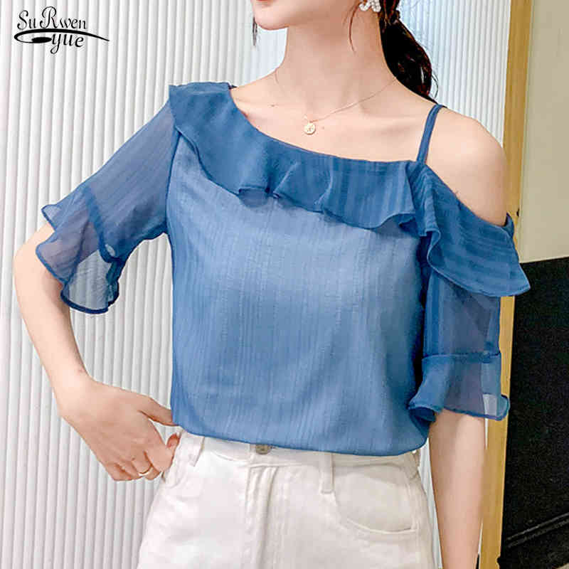 Spliced Solid Ruffled Chiffon Short Flare Sleeve Ladies Tops Korean Fashion Clothing Elegant Blue Shirt Blusas Female 14110 210521
Spliced Solid Ruffled Chiffon Short Flare Sleeve Ladies Tops Korean Fashion Clothing Elegant Blue Shirt Blusas Female 14110 210521